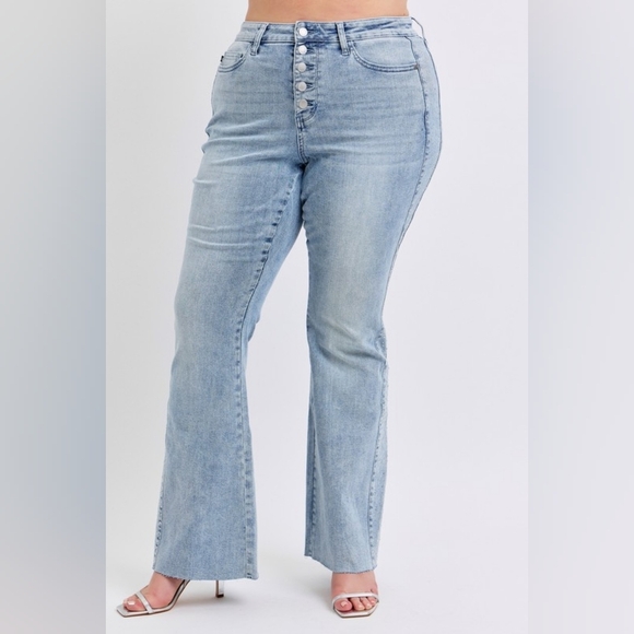 Judy Blue MR Light Wash Button Fly Rhinestone Side Panel Flare Jeans Various NEW - Picture 3 of 16